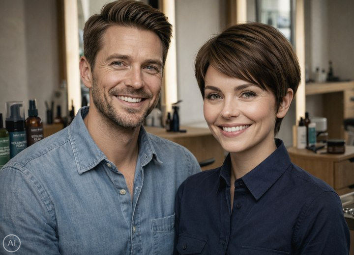 Coppia felice, con la donna che porta i capelli cortissimi