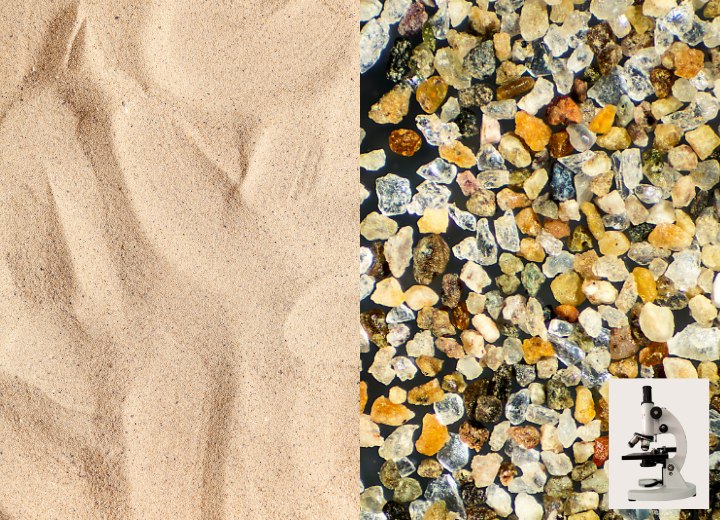 Vista al microscopio della sabbia